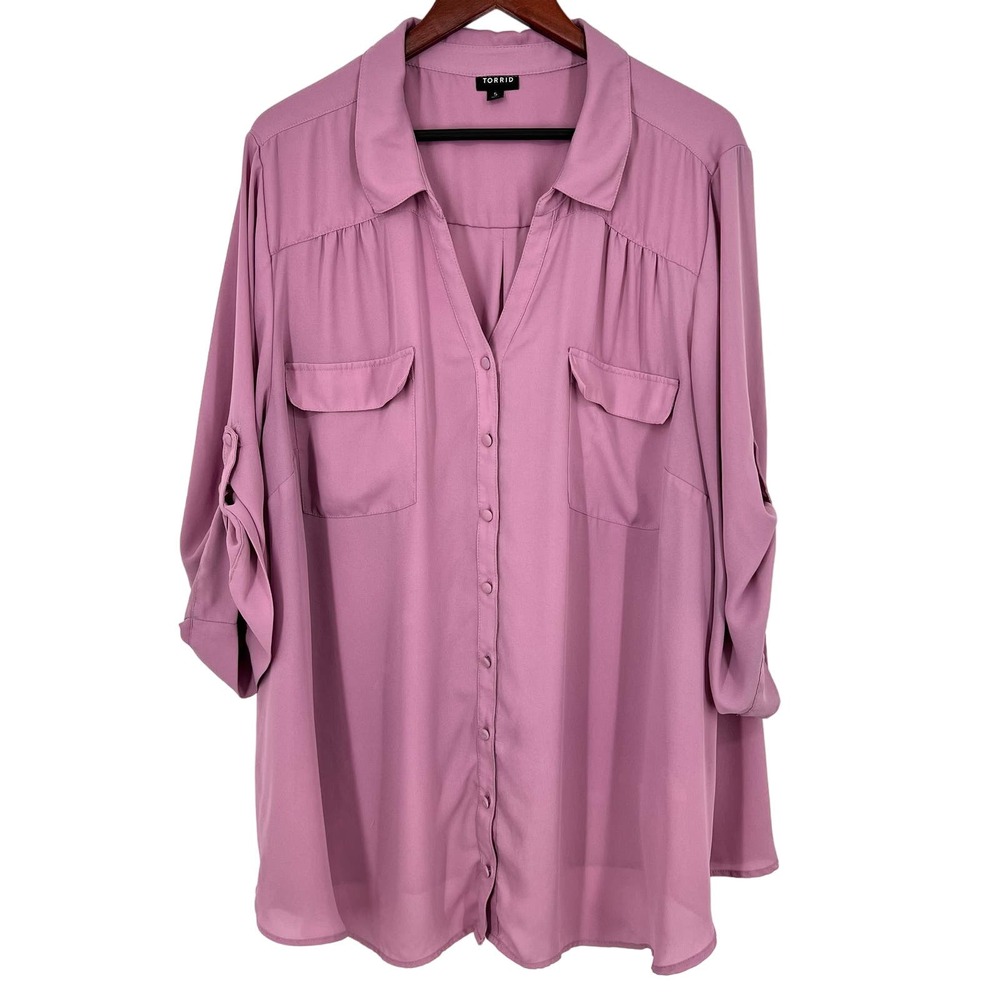 Torrid Plus Size 5 5X Pink Formal Blouse Shirt Top Slightly Sheer Business Work
